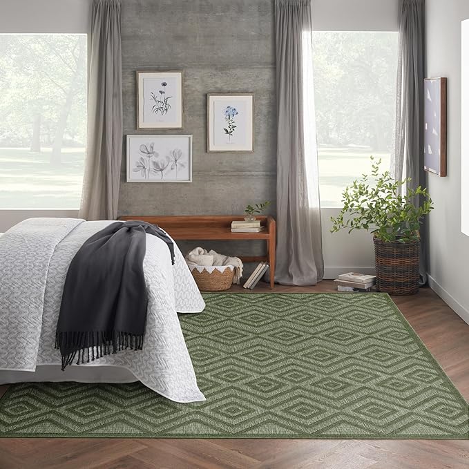 Nourison Home Versatile Green 8' x 10' Area Rug - Easy Clean, Non Shedding, Bed Room, Living Room, Dining Room, Kitchen (8' x 10')