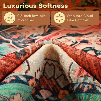 YJ.GWL Area Rugs for Living Room 6x9 Machine Washable Rugs, Non Slip Floral Vintage Rug Indoor Carpet, Stain Resistant Large Rug for Bedroom Dining Room, Red Blue Gradient Color