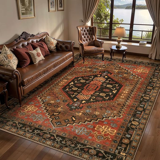 Ciicool 4x6ft Area Rug, Washable Non-Slip Throw Rug Vintage Kitchen Carpet for Entrance Bedroom Bedside Living Room Kitchen Laundry Bathroom Decor