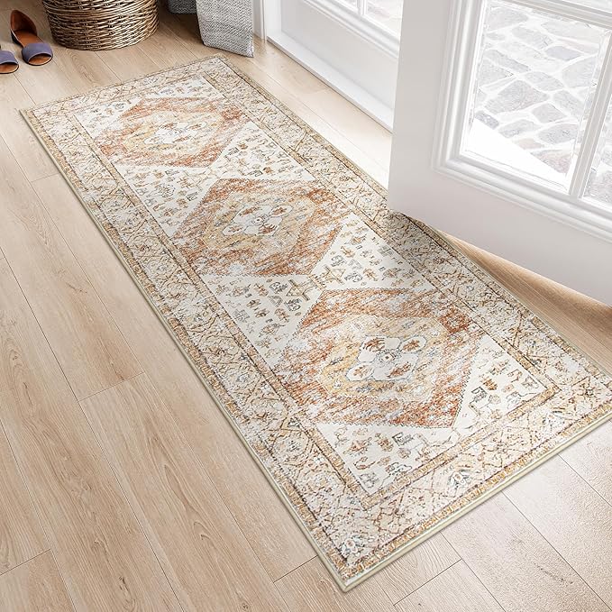 Lahome Boho Washable Rug Runner - 2x7 Non-Slip Runners Rugs for Hallways Non-Shedding Lightweight Runners for Kitchen, Oriental Distressed Print Indoor Carpet Runner for Entrance Bathroom Laundry Room