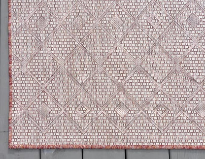 Unique Loom Outdoor Trellis Collection Area Rug - Tribal Trellis (10' x 13' 1" Rectangle, Rust Red/ Ivory)