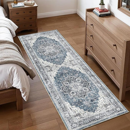 2x6 Vintage Runner Rug Low Pile Runners Non-Slip Machine Washable Rug Retro Distressed Print Lightweight Carpet for Hallway Kitchen Living Room Bedroom Laundry Room