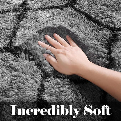 ONASAR Bedroom Living Room Area Rugs 5x8, Grey and Black Geometric Rug Floor Mat for Home Decor Aesthetic, Soft Shaggy Plush Fluffy Moroccan Carpet for Teen Nursery Playroom Dorm Classroom