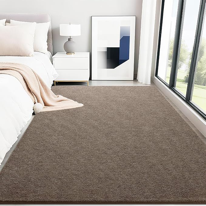 HQAYW 5x7 Area Rugs for Living Room Bedroom, Modern Thickened Memory Foam Soft Rug, Indoor Low Pile Minimalist Washable Non Slip Carpets for Kids Girls Boys Nursery Dorm Home Decor, Brown