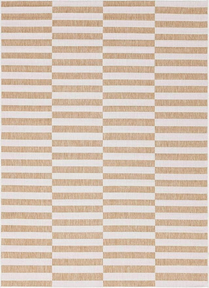 Unique Loom Outdoor Collection Classic Stripes, Transitional Indoor & Outdoor Area Rug 8' 0" x 11' 0", Light Brown/ Ivory