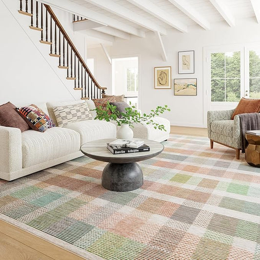 Dash & Albert Chanan Plaid Multi Machine Washable Rug, 3 X 5 Feet, Multicolored/Ivory Plaid Pattern