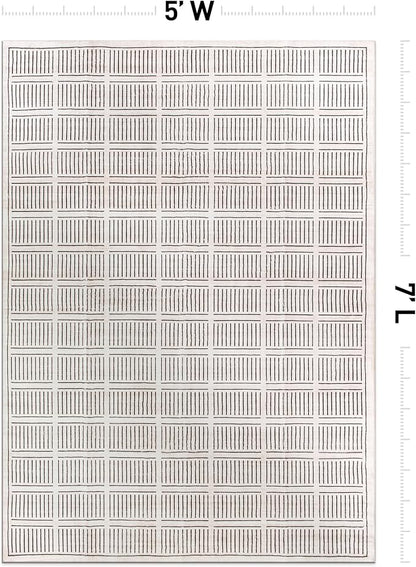 Rugshop Bohemian Stripe Lines Washable Non Slip Area Rug 5' x 7' Ivory