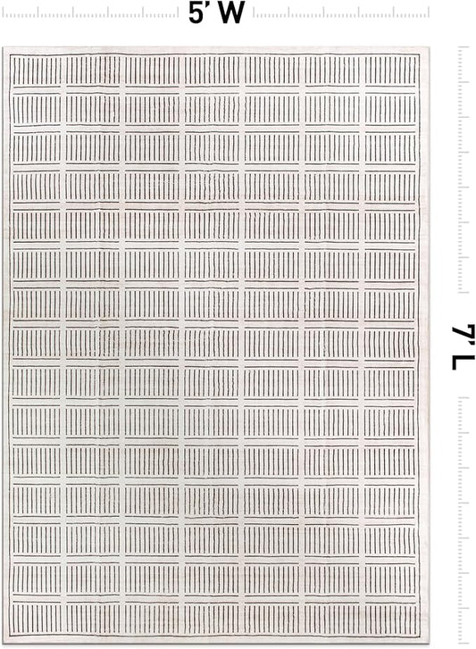 Rugshop Bohemian Stripe Lines Washable Non Slip Area Rug 5' x 7' Ivory