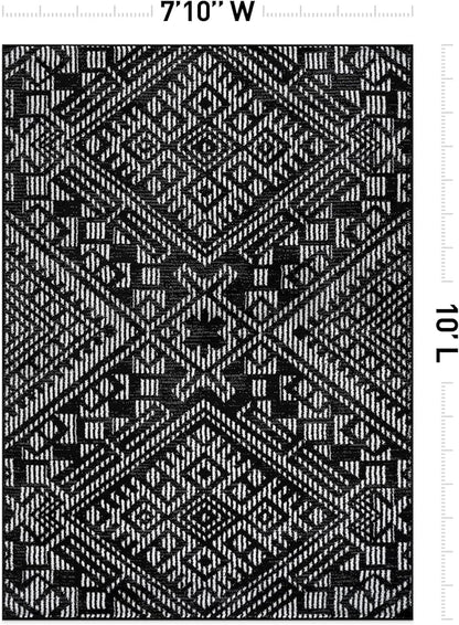 Rugshop Boho Black Tribal Area Rug– Modern Indoor Carpet for Living Room, Bedroom, or Entryway – Non-Shedding, Low Pile Geometric Design 7' 10" x 10'