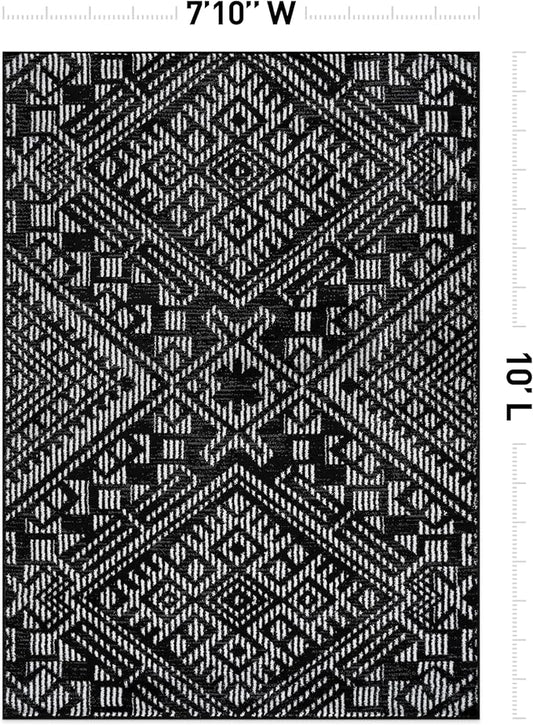 Rugshop Boho Black Tribal Area Rug– Modern Indoor Carpet for Living Room, Bedroom, or Entryway – Non-Shedding, Low Pile Geometric Design 7' 10" x 10'