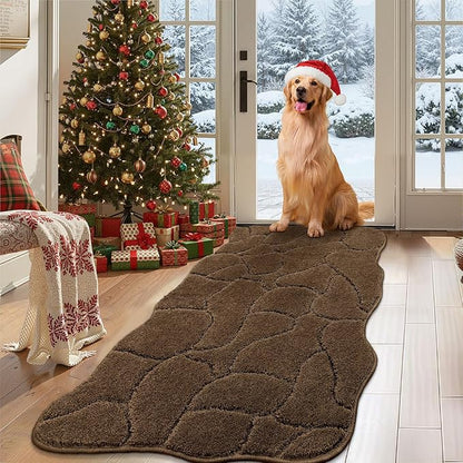 Large Dog Door Mat for Muddy Paws, 24x59 Absorbent Dirt Trapper Long Door Mat, Non-Slip Washable Mud Mat for Dogs, Polyester Microfiber Soft Pet Rug Mat for Entryway, Mud Dog Paws, Patio ( Brown)