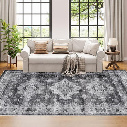 Dripex Washable Area Rug 6x9 Living Room Rug Stain & Water Resistant Foldable Thin Vintage Rugs Bedroom Rug Floor Carpet for Dining Room Kitchen Bathroom Farmhouse Office