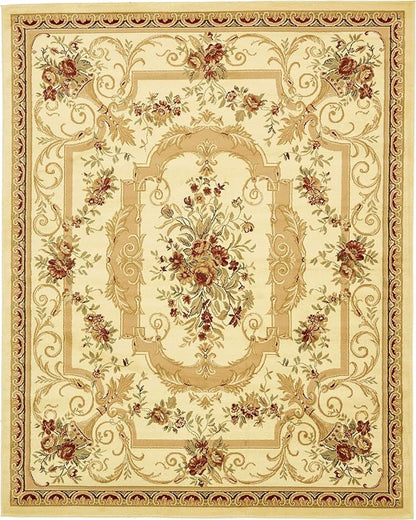Unique Loom Versailles Collection Traditional Classic Floral Motif Area Rug (8' 0 x 10' 0 Rectangular, Ivory/ Tan)