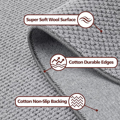 ANSSO Wool Rugs 8x10 for Living Room,80% Merino Wool and 20% Cotton Soft Tufted Area Rug with Cotton Non-Slip Backing,Large Area Rug for Bedroom Bedroom, Dining and Home Office (Dark Gray)
