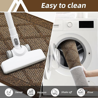 COSY HOMEER Non-Slip Door Mat 32"x48", Entryway Rugs Low Profile Absorbent Dirt Trapper Doormat for Front Entrance, Washable Polypropylene Entry Mat (Brown)