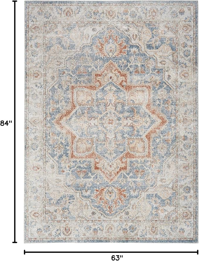 Nourison Home Astra Machine Washable Denim Multicolor 5'3" x 7' Area Rug - Easy Clean, Non Shedding, Bed Room, Living Room, Dining Room, Kitchen (5' x 7')
