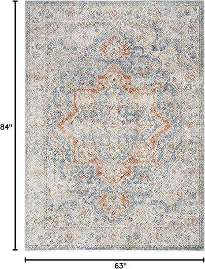Nourison Home Astra Machine Washable Denim Multicolor 5'3" x 7' Area Rug - Easy Clean, Non Shedding, Bed Room, Living Room, Dining Room, Kitchen (5' x 7')