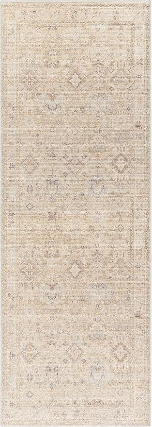 Hauteloom Nakia Bohemian Vintage Medallion Area Rug - Damask Floral Fade Look Carpet for Living Room, Bedroom - Farmhouse - Ivory, Cream, Medium Brown - 3'11" x 5'7"