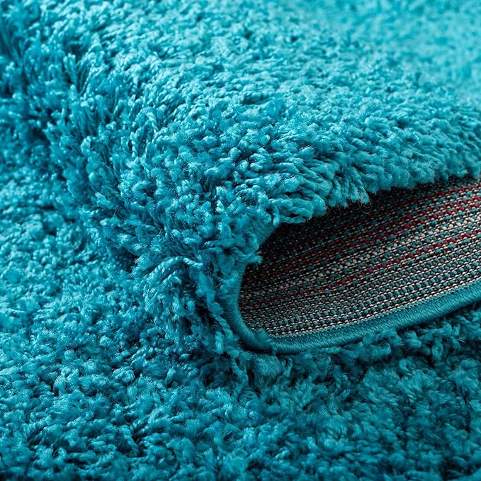 Unique Loom Solid Shag Collection Area Rug (8' x 10' Oval, Turquoise)