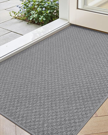 Color&Geometry Thin Front Door Mat Indoor Entrance Non Slip Rubber Backed, 24"x36" Indoor Door Mats for Entryway, Dirt Trapper Doormat, Washable Front Door Rugs, Dark Grey (Rolled-up NO Creases)