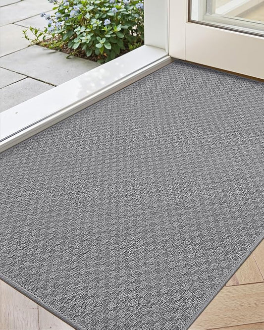 Color&Geometry Thin Front Door Mat Indoor Entrance Non Slip Rubber Backed, 24"x36" Indoor Door Mats for Entryway, Dirt Trapper Doormat, Washable Front Door Rugs, Dark Grey (Rolled-up NO Creases)