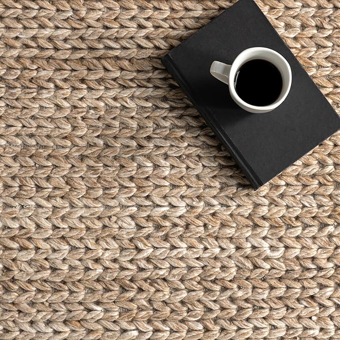 Nuloom Penelope Tan, 6' x 9', Hand-Braided, Wool & Cotton, Soft and Textured, High Traffic, Stain Resistant, Easy Clean, Durable Area Rug for Bedroom, Living Room, Dining, Foyer, Entryway