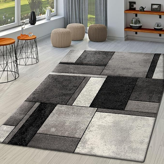 Paco Home Area Rug Modern Geometric Pattern in Grey White, Size: 4' x 5'7"