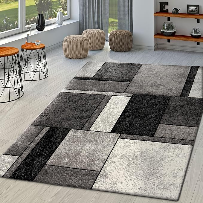 Paco Home Runner Rug Modern Geometric Pattern in Grey White, Size: 2'8" x 9'10"