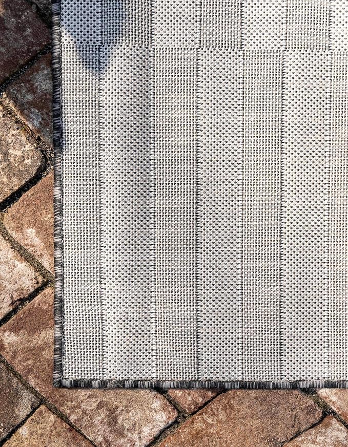 Unique Loom Outdoor Striped Collection Area Rug - Striped (5' 1" x 8' Rectangle, Charcoal/Ivory)