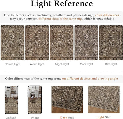 HUGEAR 2'6''x12 Runner Rug Machine Washable Brown Hallway Area Rug Indoor Accent Rug Floral Low Pile Carpet Soft Throw Rug Bedroom Living Room Office Dining Room Kitchen Laundry Room Non Slip