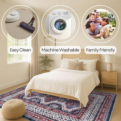 Fame Rugs Turkish Rug. Washable Vintage Oriental Antique Inspired Traditional Doormat Small Modern Area Rugs Luxury Entryway Entry Bedroom Bathroom Kitchen (400RN, 4'9 x 6'9)
