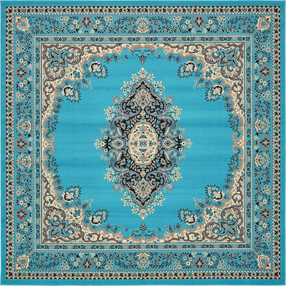 Unique Loom Reza Collection Traditional Persian Style Area Rug, 8' 0" x 8' 0", Turquoise/Ivory