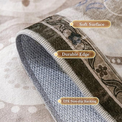 EnHomee Area Rugs 3x5, Soft Washable Rugs for Living Room Bedroom, Boho Non Slip Low Pile Stain Resistant Washable Rug Large Carpet for Dining Room,Easy to Clean Living Room Rug, Khaki