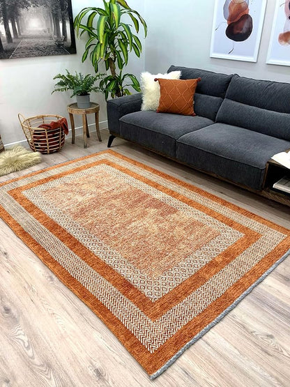 Alfa Rich 7x10 Burnt Orange Washable Area Rugs for Living Room Bedroom Kitchen Cotton Decor Rug