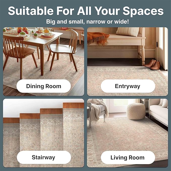 Well Woven Asha Rome Beige Cream 5'3" x 7'3" Area Rug - Oriental Floral Pattern, Easy Clean, Floor-Friendly Backing - for Living Room, Bedroom, and Dining Room