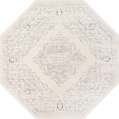 Unique Loom Isabella Collection Area Rug - Rossellini (7' 10" Octagon, White/ Black)