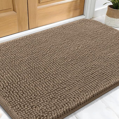 OLANLY Dog Door Mat for Muddy Paws 34x21, Absorbs Moisture and Dirt, Absorbent Non-Slip Washable Doormat, Quick Dry Chenille Mud Mat for Dogs, Entry Indoor Entryway Carpet for Inside Floor, Tan