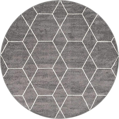 Unique Loom Trellis Frieze Collection Area Rug - Geometric (7' Round, Dark Gray/ Ivory)