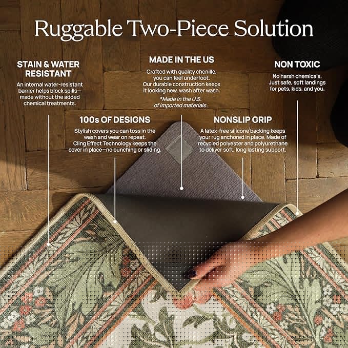 RUGGABLE Washable Area Rug – Kamran Rose Pink 6x9, Stain-Resistant, Non-Slip – Medium Machine Washable Rugs for Living Room, Bedroom, Hallway, Entryway & Office–with Standard Pad