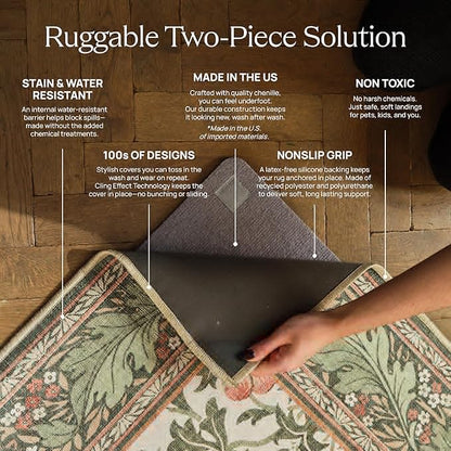 RUGGABLE Washable Area Rug – Kamran Rose Pink 6x9, Stain-Resistant, Non-Slip – Medium Machine Washable Rugs for Living Room, Bedroom, Hallway, Entryway & Office–with Standard Pad