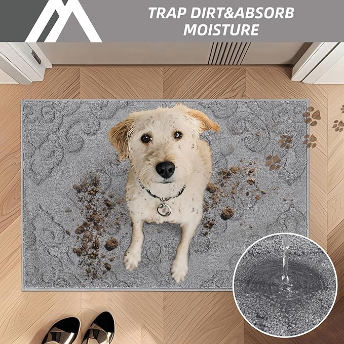 COSY HOMEER Door Mat 24”x36”,Absorbent Dirt Trapper Entryway Rugs,Non-Slip Welcome Mat,Washable Entry Rugs,Low Pile Doormat for Front Back Door,Wet Shoes & Paws,Grey