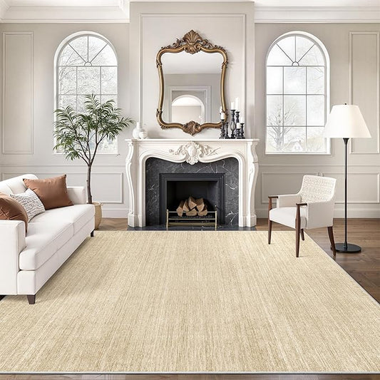 Art&Tuft Washable Rugs 8x10, Area Rugs for Living Room - Non Slip and Stain Resistant Soft Thin Low Pile 8x10 Rug for Bedroom, Dining Room, Kitchen, Office, Brown