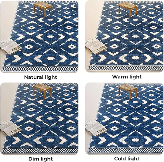 KILOCOCO Hallway Runner Rug 2.6'x16' Runners for Hallways Washable Runner Soft Non Slip Printed Geometric Low-Pile Rugs Runners for Bedroom Kitchen Living Room Boho Rugs, Blue