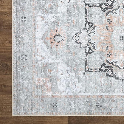 Bloom Rugs Washable Non-Slip 6' x 9' Rug - Gray/Coral Pink Traditional Area Rug for Living Room, Bedroom, Dining Room, and Kitchen - Exact Size: 6' x 9'