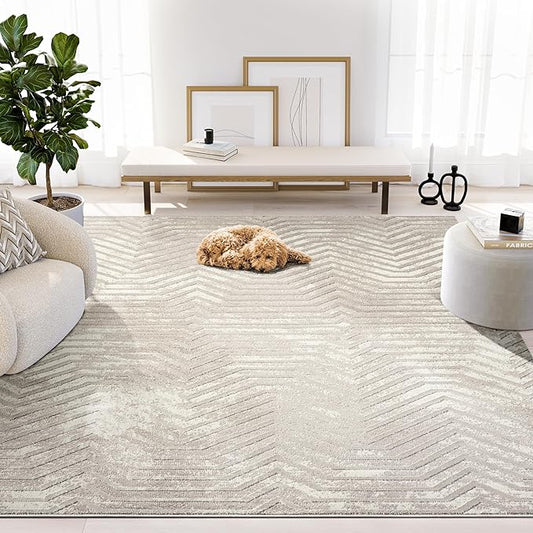 Abani Terra Cream 6' x 9' Area Rug for Living Room, Bedroom - Geometric Lines Pattern - Durable & Easy to Clean