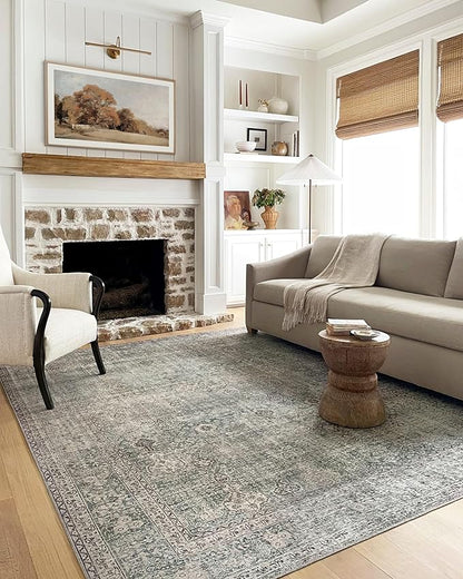 Loloi Chris Loves Julia Jules Collection JUL-08 Emerald/Antique Ivory 5'-0'' x 7'-6'', .13" Pile Height, Area Rug