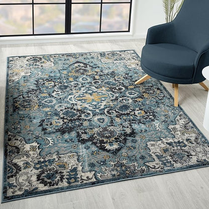 LUXE WEAVERS Moroccan Blue 8x10 Medallion Area Rug for Living Rooms