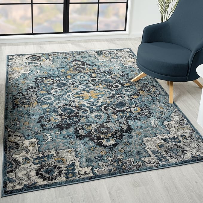 LUXE WEAVERS Moroccan Blue 6x9 Medallion Area Rug for Living Rooms