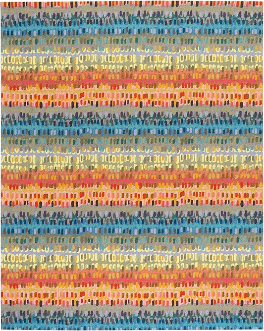 Dash & Albert Paint Chip Stone Hand Micro Hooked Wool Rug, 7.5 X 9.5 Feet, Multicolored Geometric Pattern