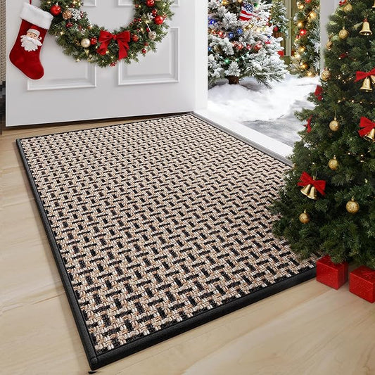 Door Mat 17"x30", Dirt Resistant and Absorbent, Non-Slip Rubber Backing Floor Mats, Easy Clean Low-Profile Doormat for Entryway, Front Door, Inside Entrance, Black